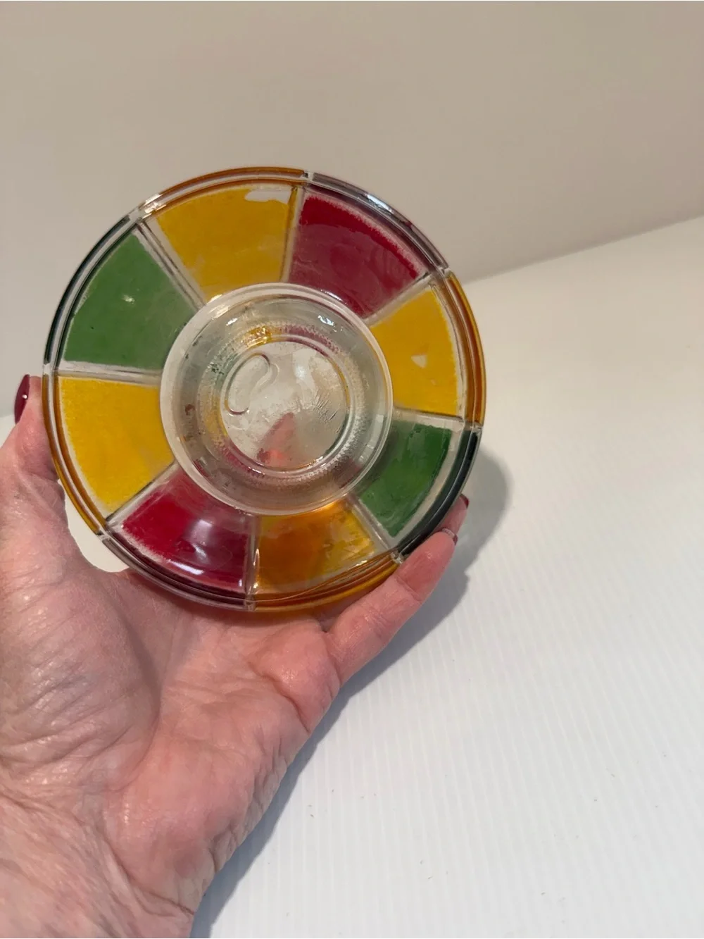 Vintage Mid-Century Multi-Color Paneled Glass Votive Tealight Candle Holder